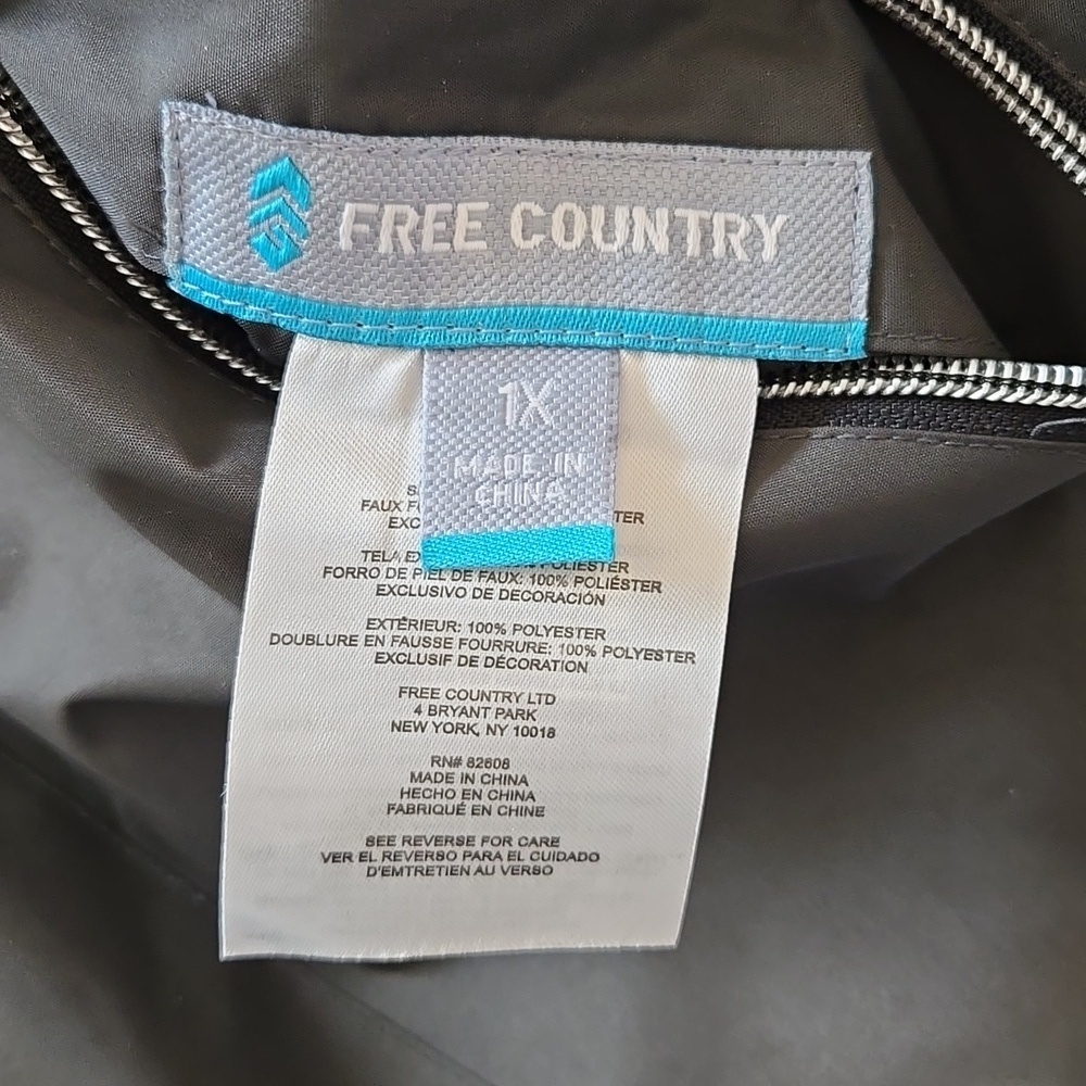 Free Country Dark Green Hooded Faux Fur Lined Raincoat Jacket Size 1X - Picture 6 of 12
